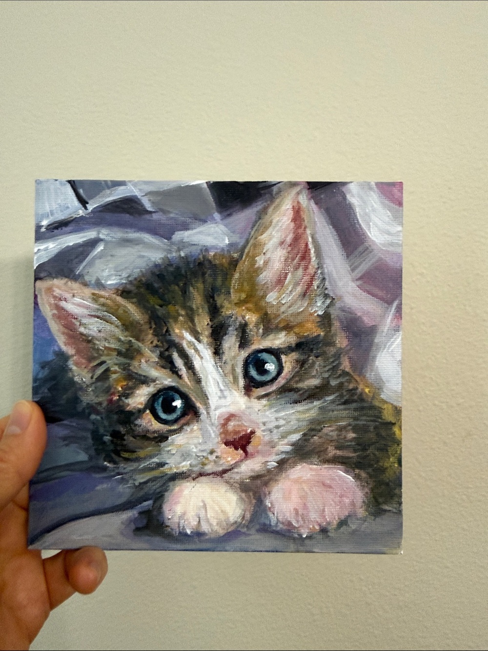 Adorable Kitten Original Mixed Media Painting on 6”x 6” Canvas Panel - Picture 4 of 9